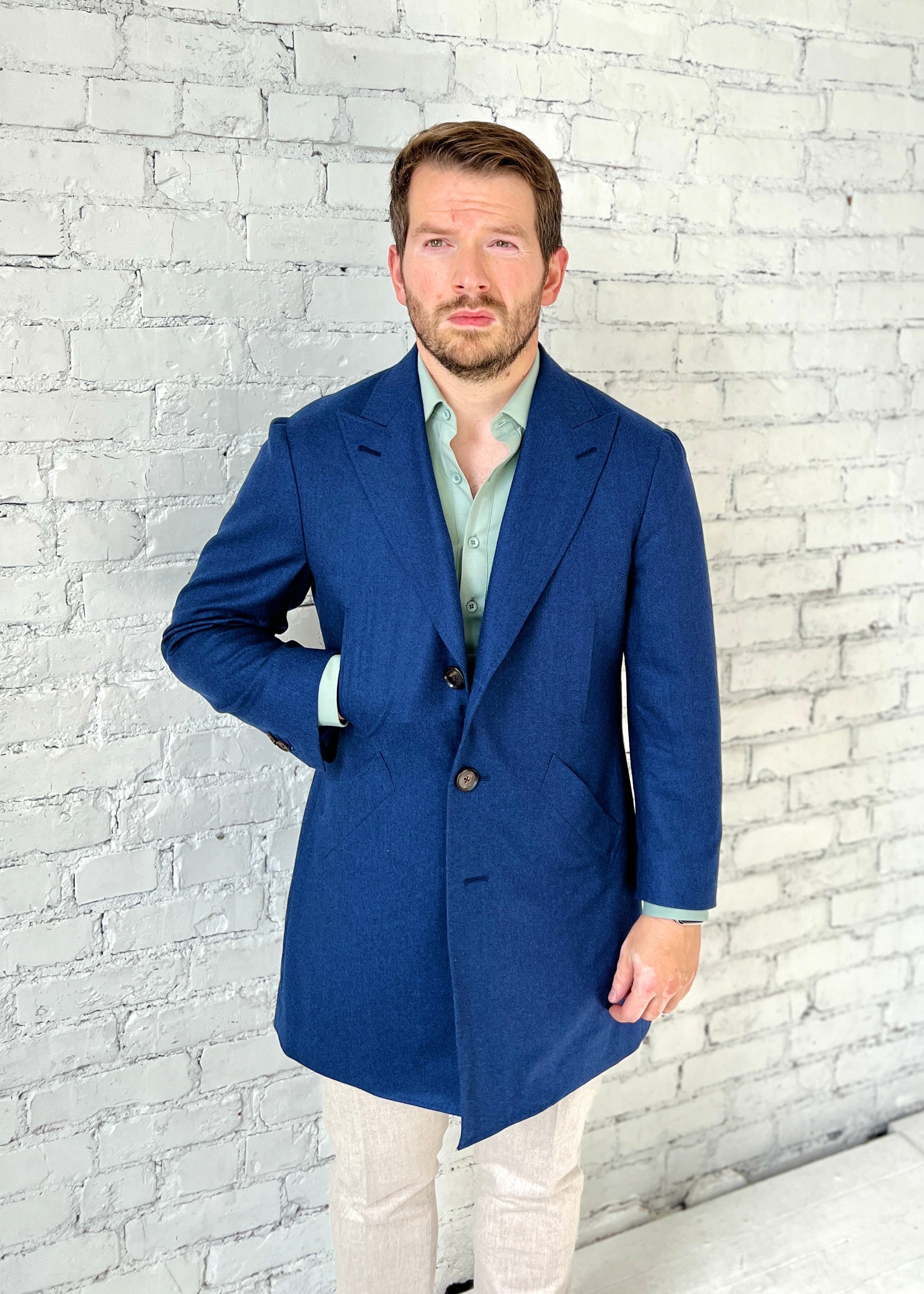 High Blue Flannel Car Coat