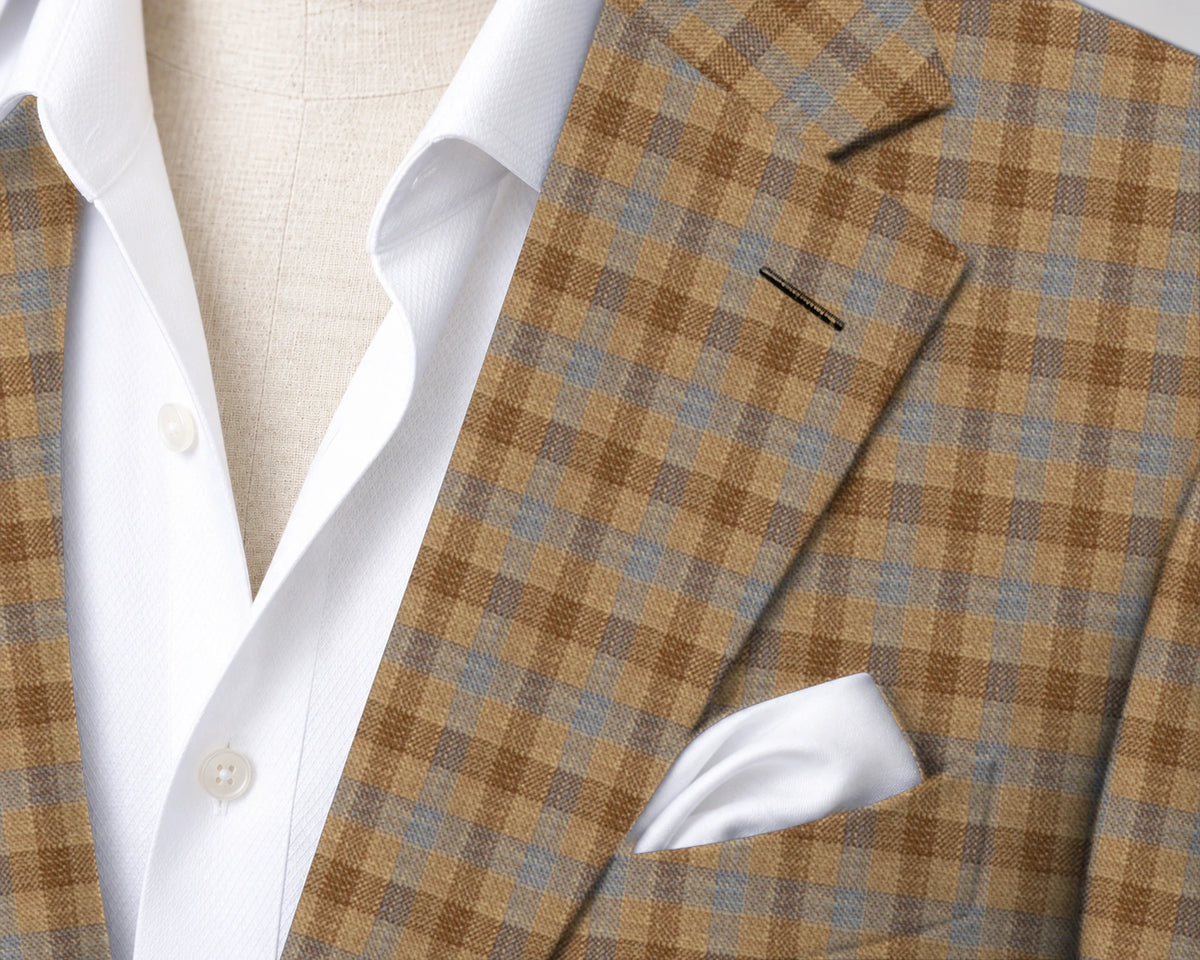 Grey Gold Check Sport Jacket — Gladson 265724 — J-C1 — lapel and fabric closeup