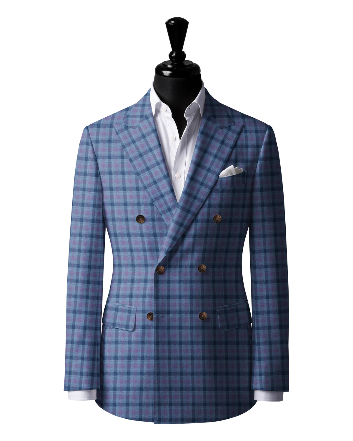Light Blue Check Sport Jacket — Gladson 265727 — J3 — 6×2 double-breasted jacket with peak lapels