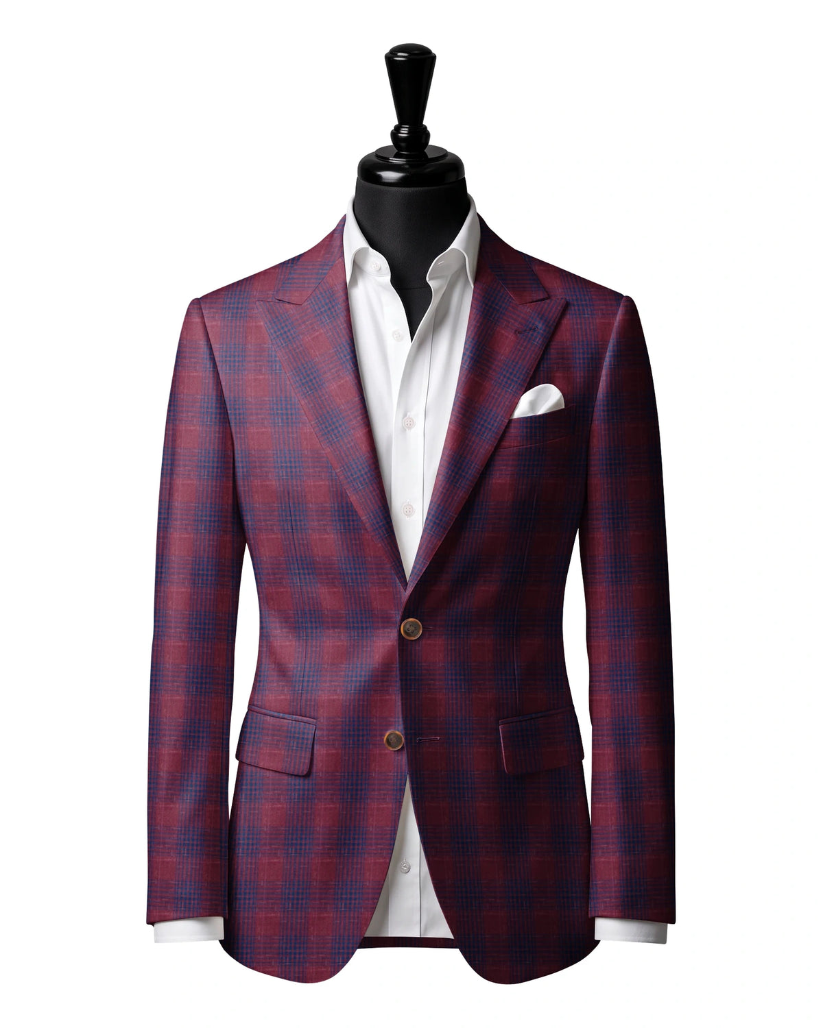 Burgundy Plaid Sport Jacket — Hesworth 824008 — J2 — two-button peak lapel with straight flap pockets