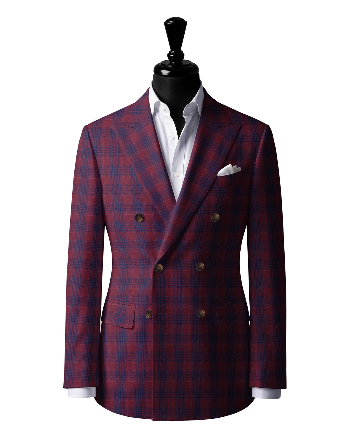 Burgundy Plaid Sport Jacket — Hesworth 824008 — J3 — 6×2 double-breasted jacket with peak lapels