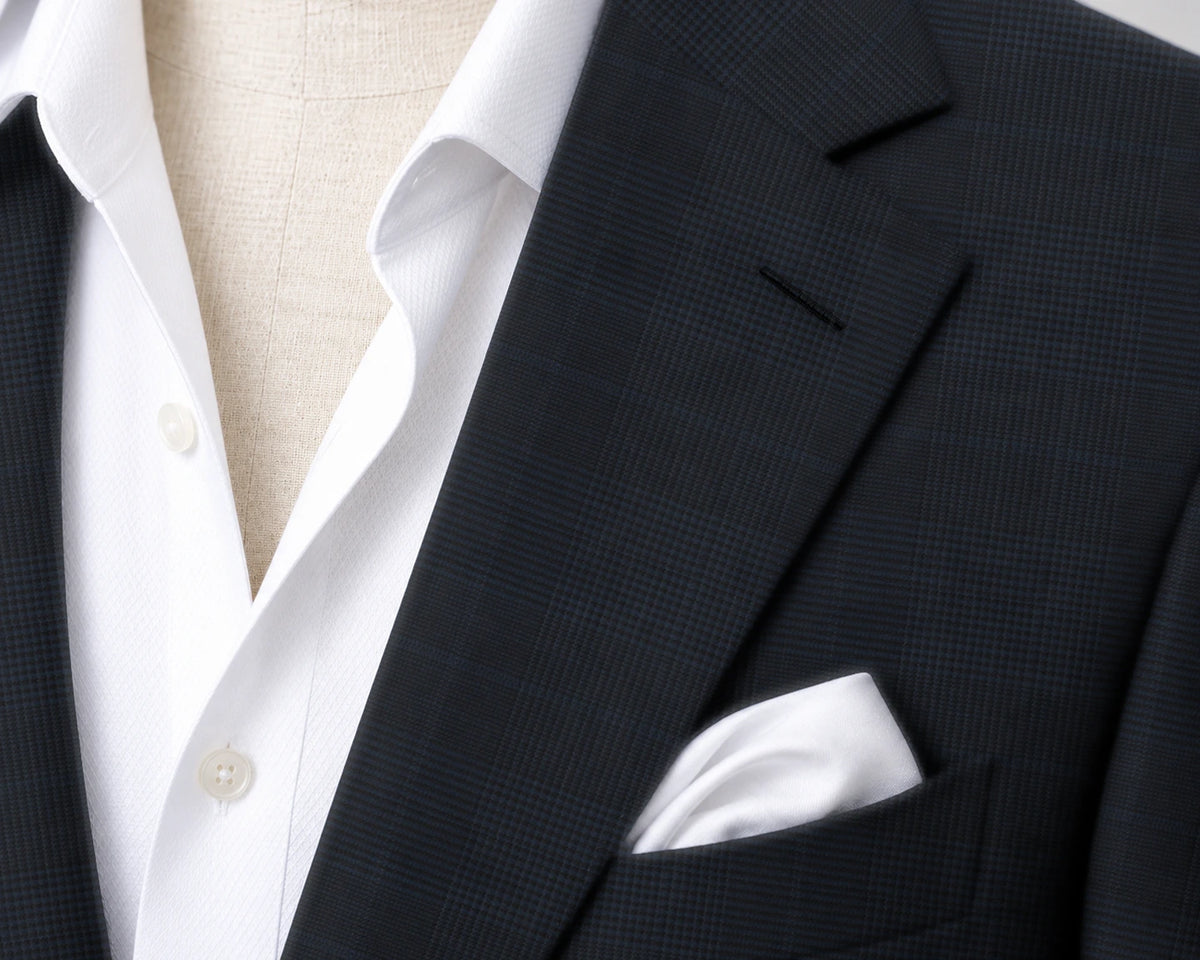Trofeo Dark Navy Microcheck Suit — fabric detail