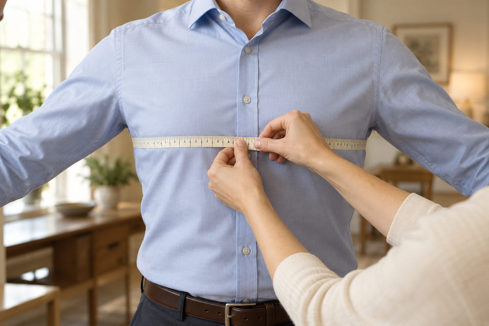 Illustration of a friend helping take a chest measurement