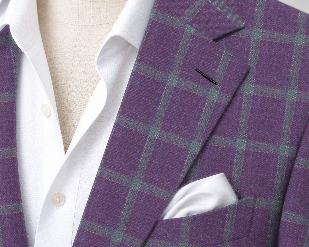 Purple Windowpane Sport Jacket — Gladson 265703 — J-C1 — lapel and fabric closeup