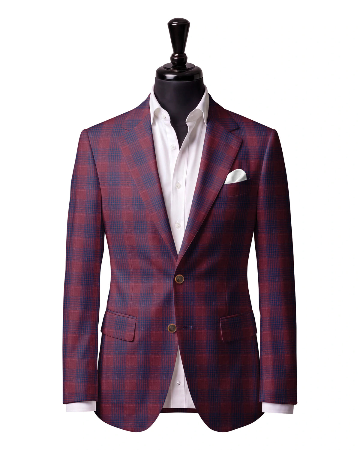 Burgundy Plaid Sport Jacket — Hesworth 824008 — J1 — two-button notch lapel with straight flap pockets
