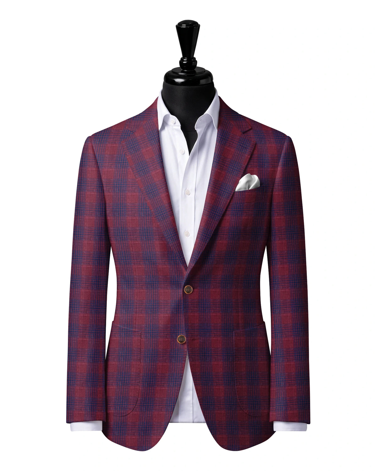 Burgundy Plaid Sport Jacket — Hesworth 824008 — J4 — two-button notch lapel with patch pockets