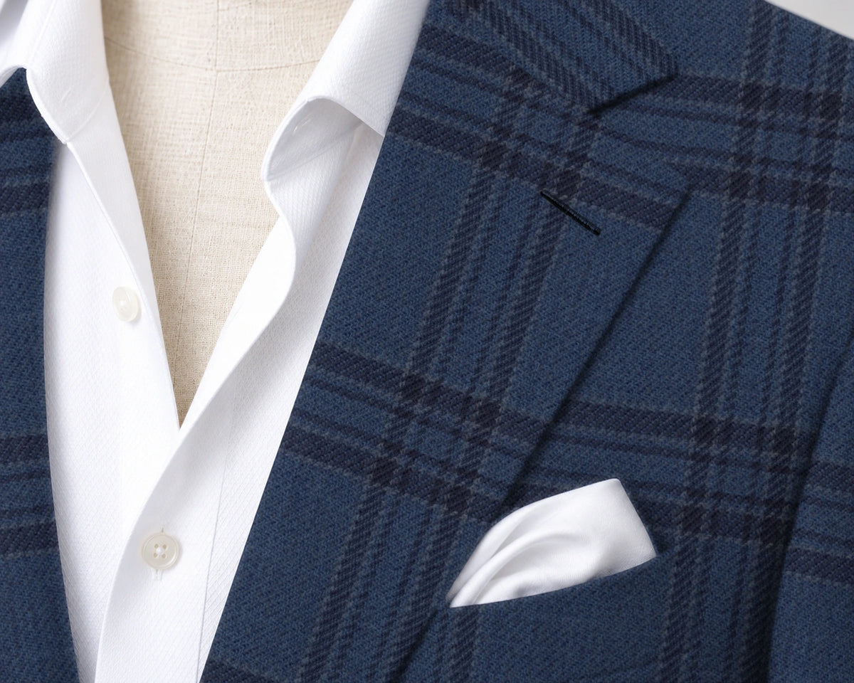 Navy Check Sport Jacket — Matsuki 28903 — J-C1 — lapel and fabric closeup
