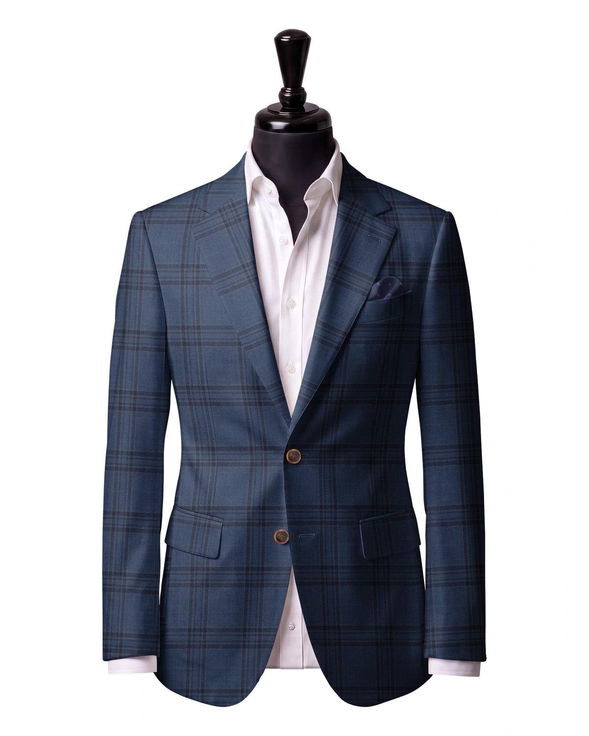 Navy Check Sport Jacket — Matsuki 28903 — J1 — two-button notch lapel with straight flap pockets