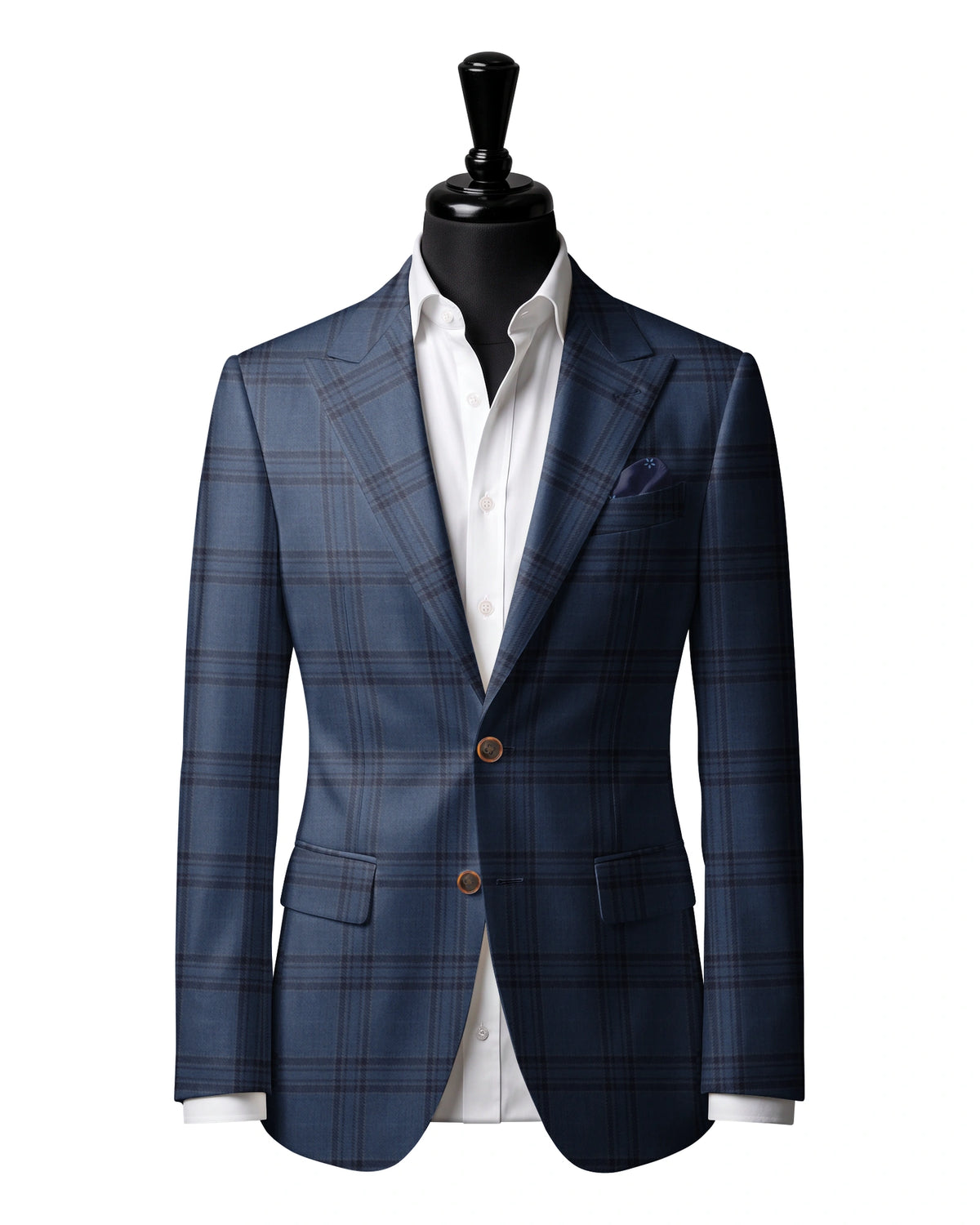 Navy Check Sport Jacket — Matsuki 28903 — J2 — two-button peak lapel with straight flap pockets