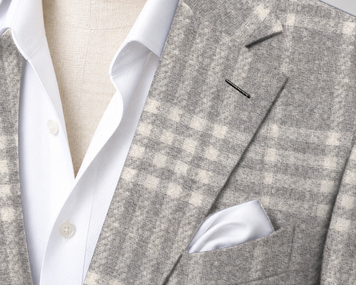 Grey Windowpane Sport Jacket — Matsuki 28913 — J-C1 — lapel and fabric closeup