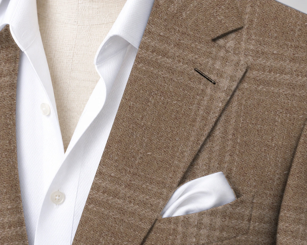Beige Check Sport Jacket — Matsuki 28915 — J-C1 — lapel and fabric closeup