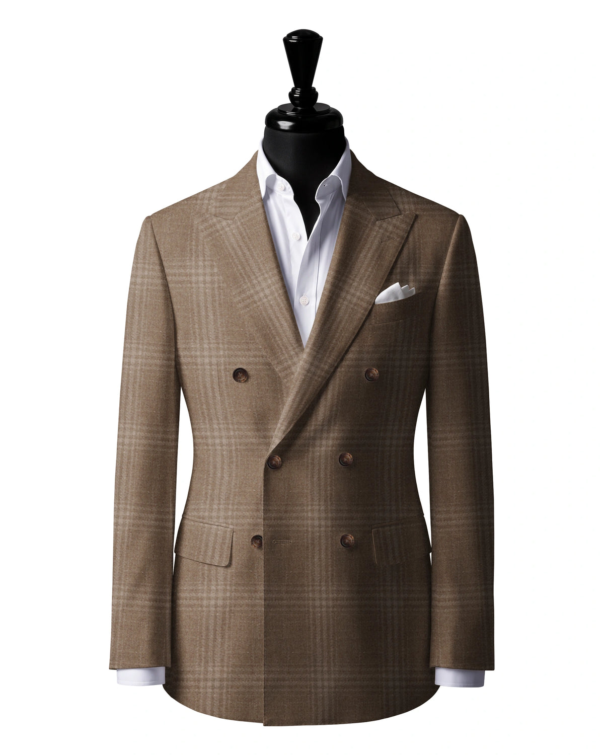 Beige Check Sport Jacket — Matsuki 28915 — J3 — 6×2 double-breasted jacket with peak lapels