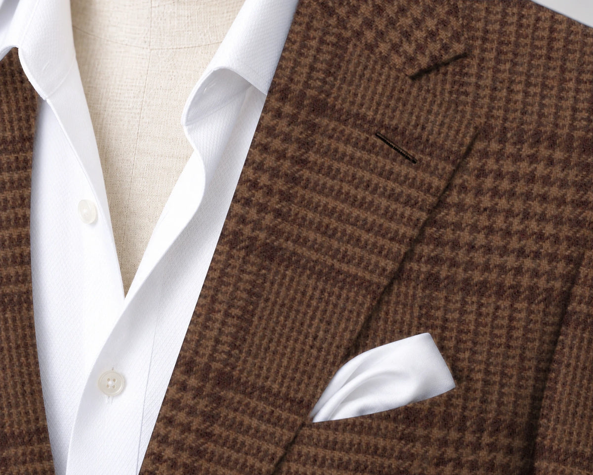 Terracotta Check Sport Jacket — Matsuki 28940 — J-C1 — lapel and fabric closeup