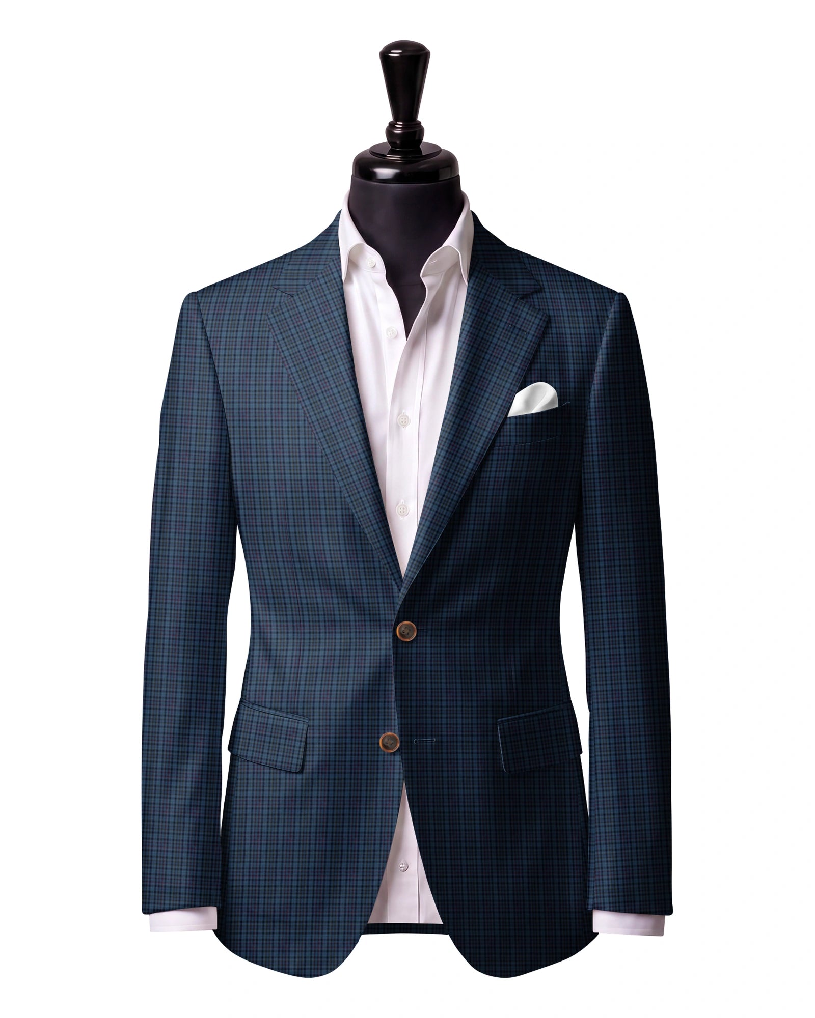 Cobalt Blue Check Sport Jacket — J1 — Two-button notch lapel. Straight flap pockets.