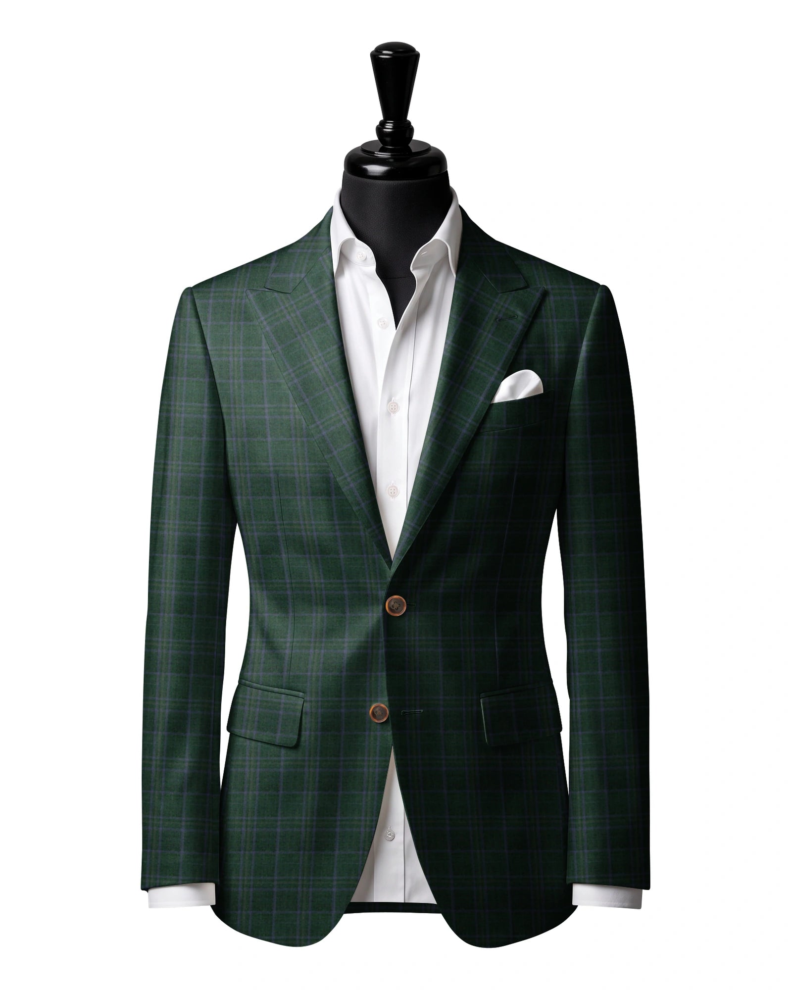 Green & Purple Check Sport Jacket — J2 — Two-button peak lapel. Straight flap pockets.