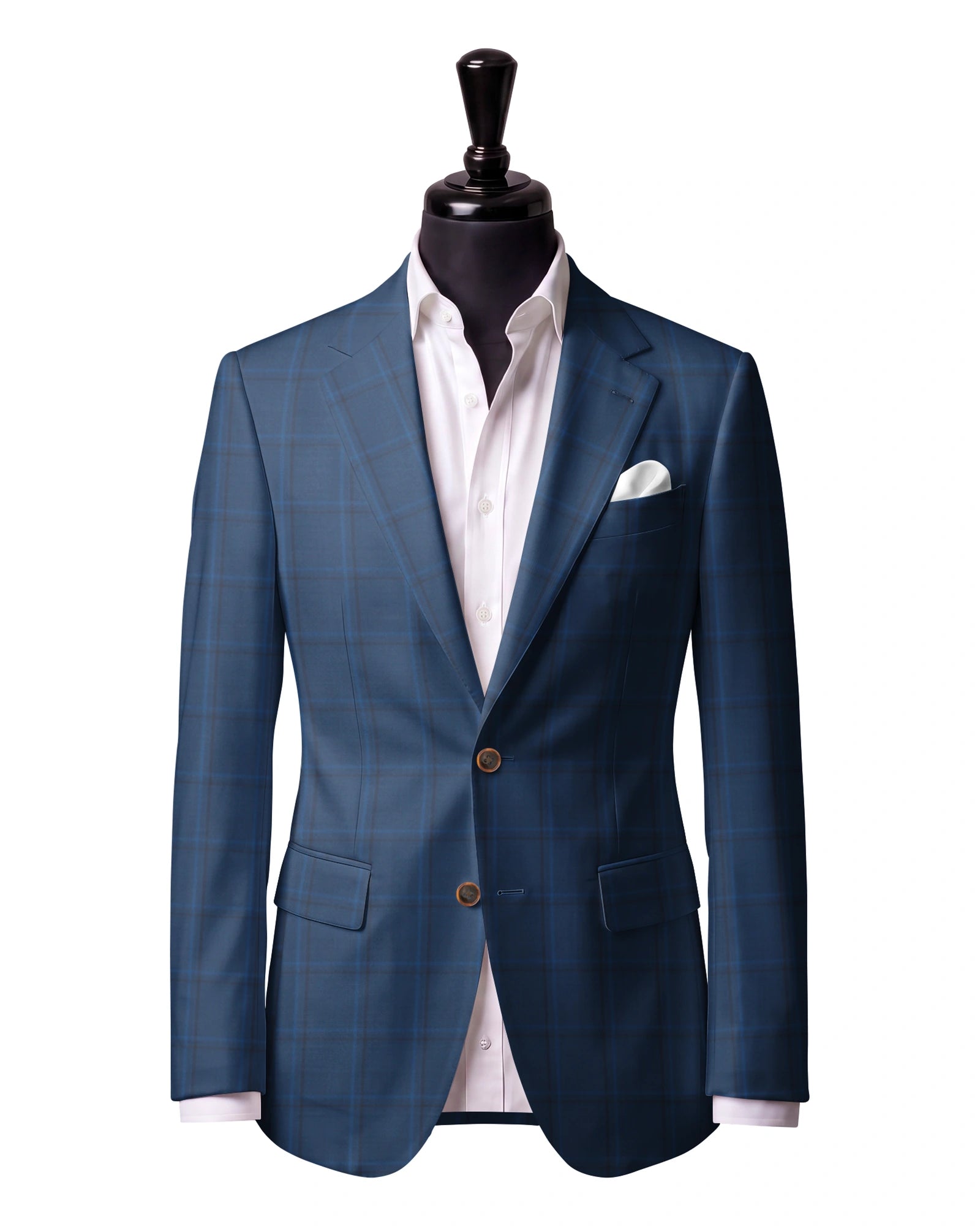 Cobalt Windowpane Sport Jacket — J1 — Two-button notch lapel. Straight flap pockets.