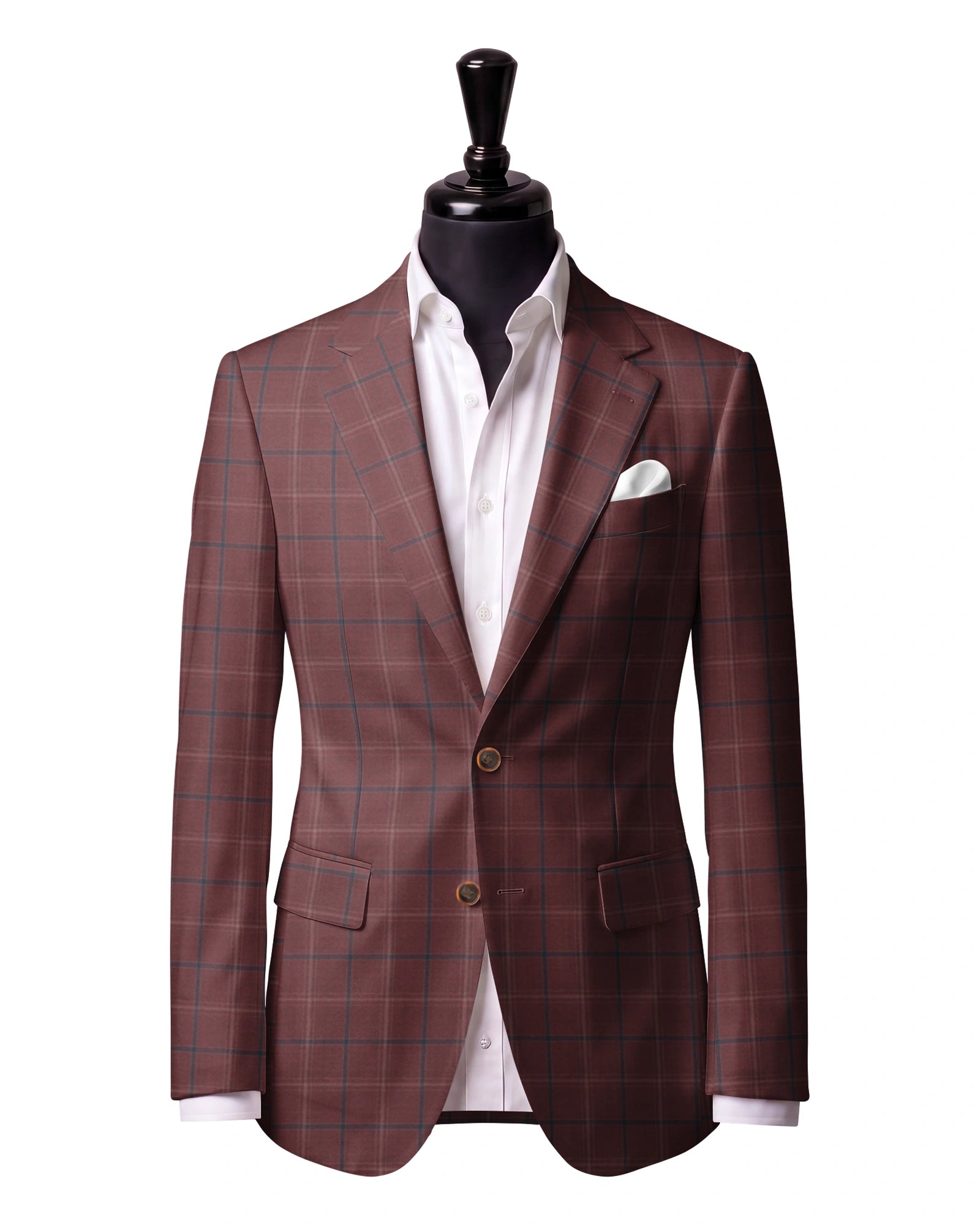 Rust & Blue Windowpane Sport Jacket — J1 — Two-button notch lapel. Straight flap pockets.