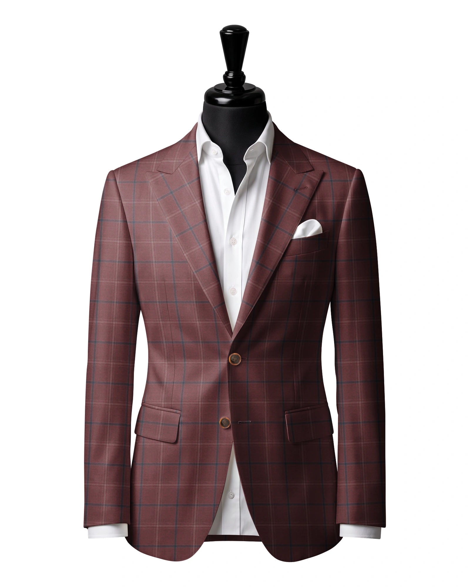 Rust & Blue Windowpane Sport Jacket — J2 — Two-button peak lapel. Straight flap pockets.