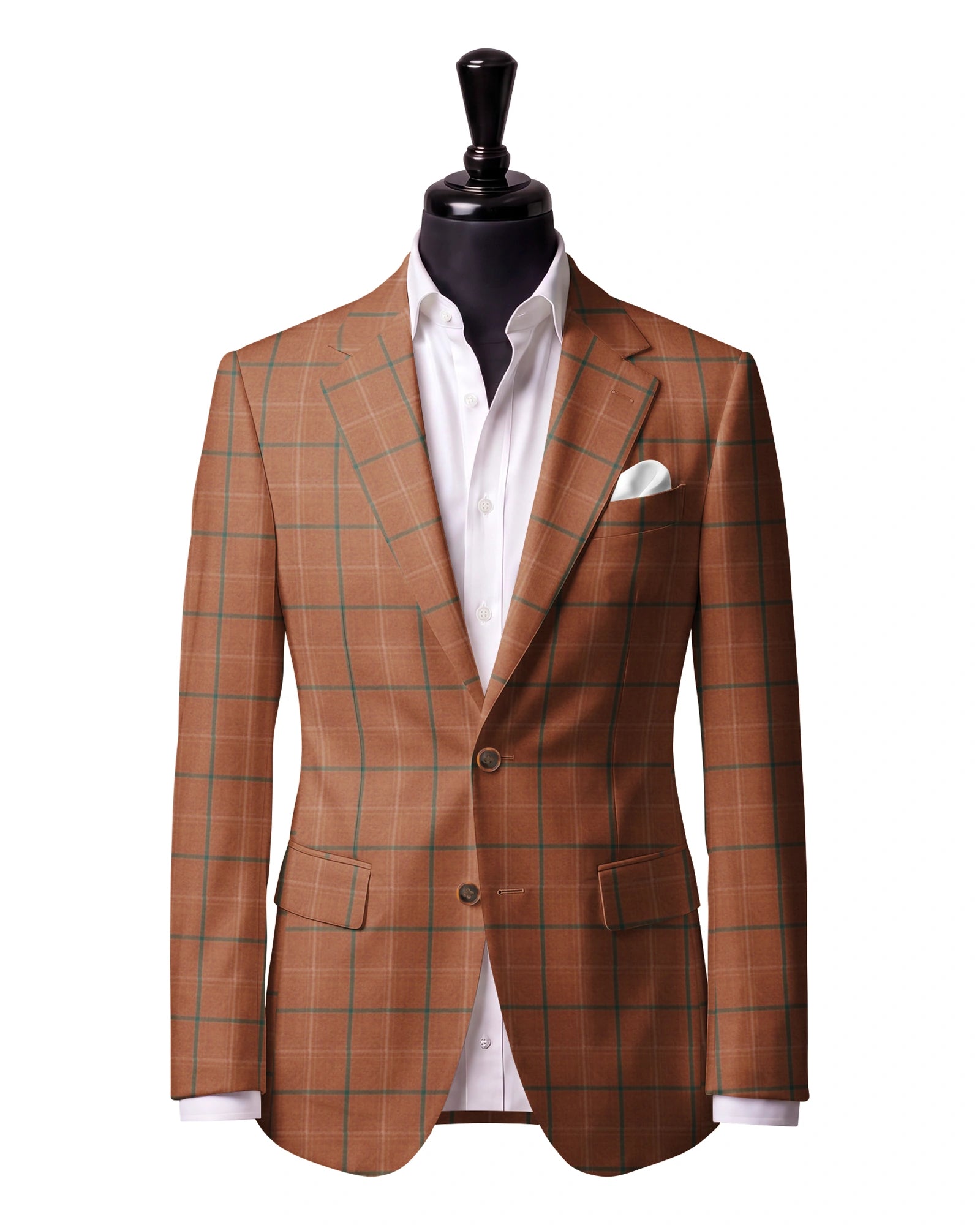 Orange & Green Windowpane Sport Jacket — J1 — Two-button notch lapel. Straight flap pockets.