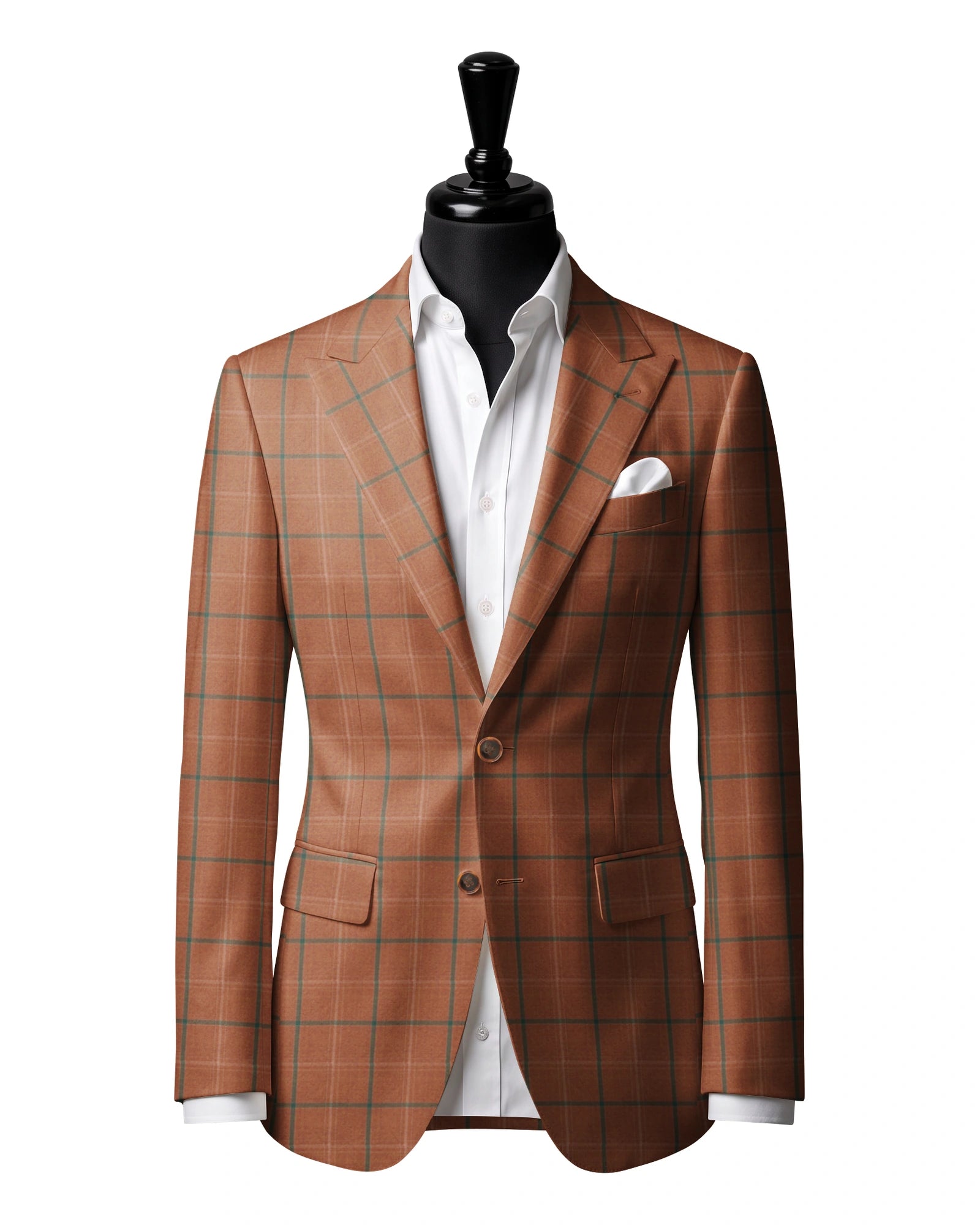 Orange & Green Windowpane Sport Jacket — J2 — Two-button peak lapel. Straight flap pockets.