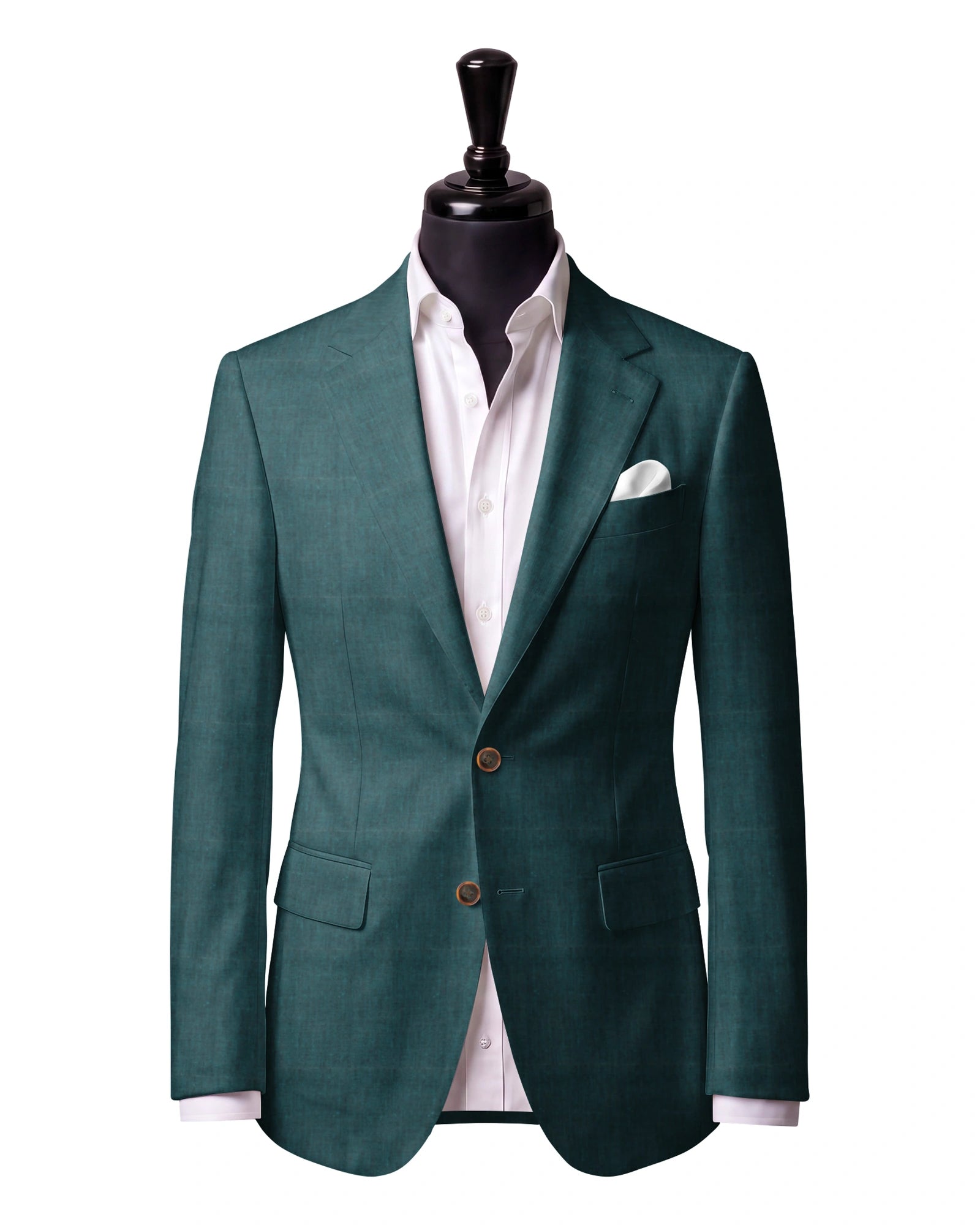 Teal Green Sport Jacket — J1 — Two-button notch lapel. Straight flap pockets.