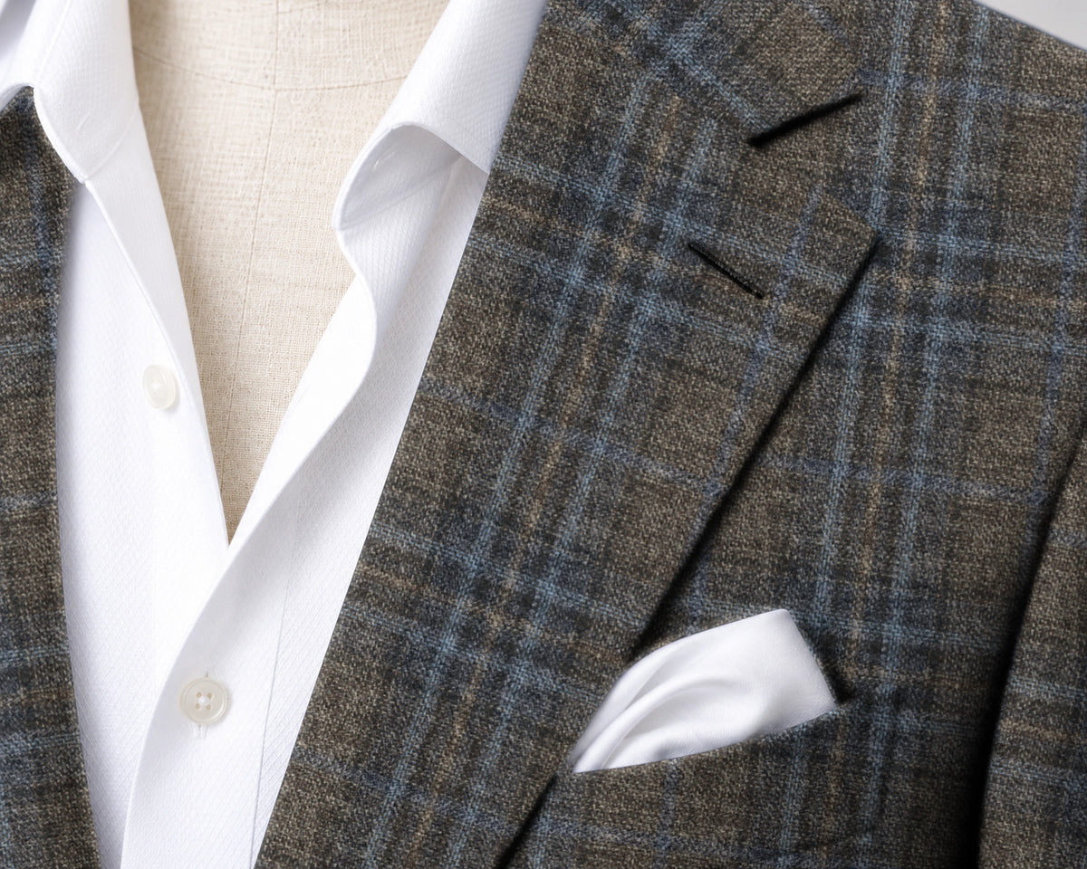 Tan with blue check Sport Jacket — fabric detail
