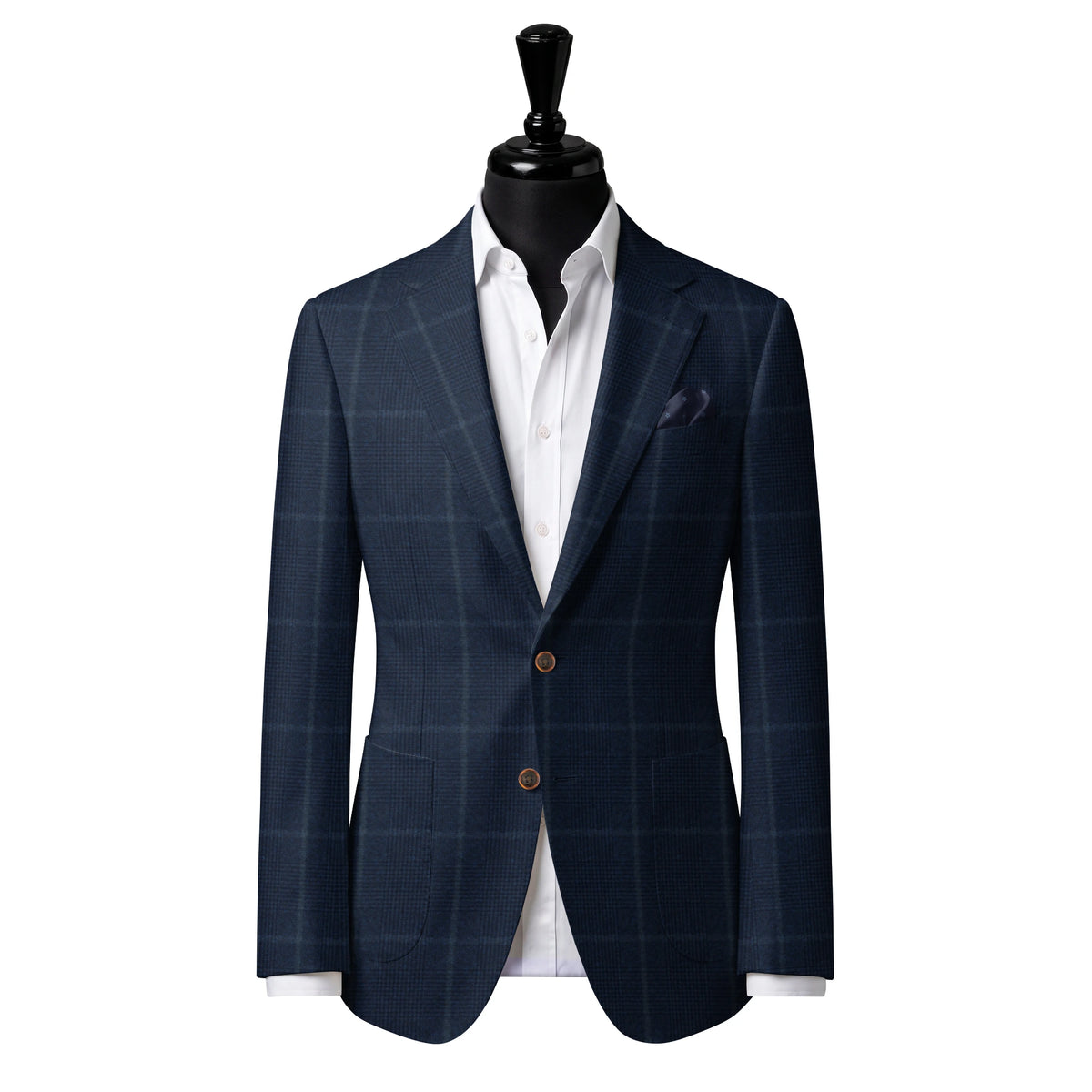 Navy windowpane Sport Jacket — J4 — Two-button notch lapel. Patch pockets. Our most popular sport jacket.