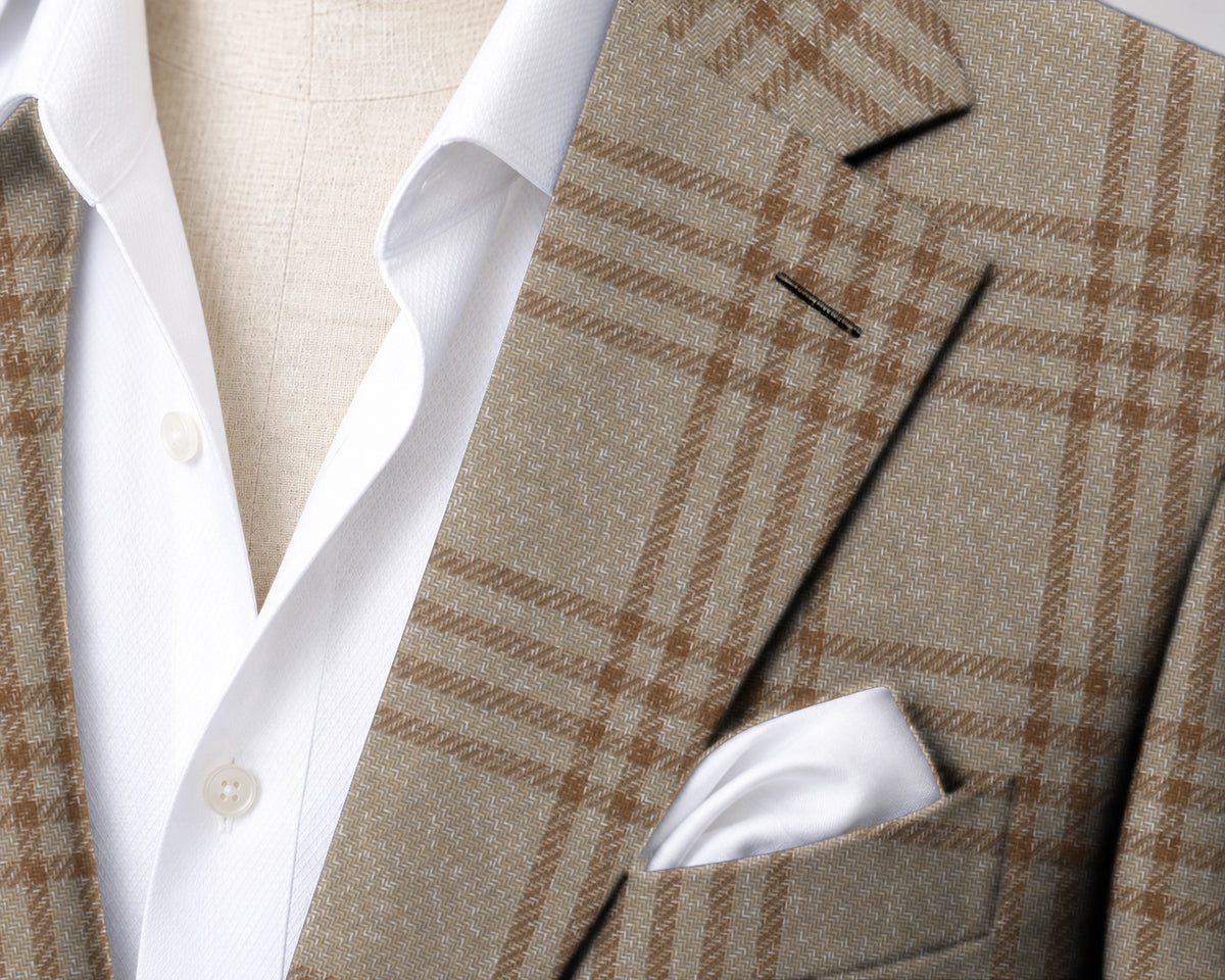 Cream with brown check Sport Jacket — fabric detail