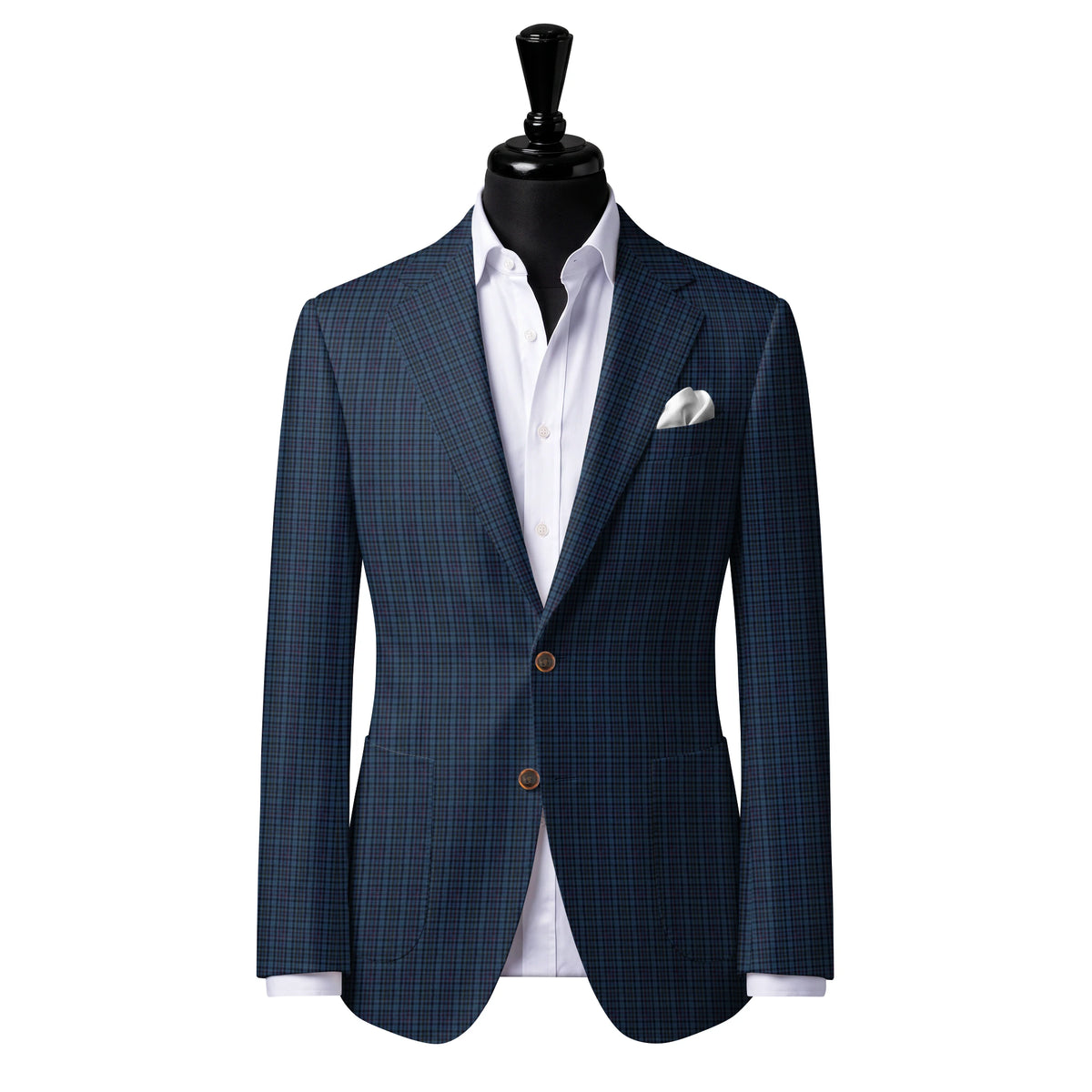 Cobalt Blue Check Sport Jacket — J4 — Two-button notch lapel. Patch pockets. Our most popular sport jacket.
