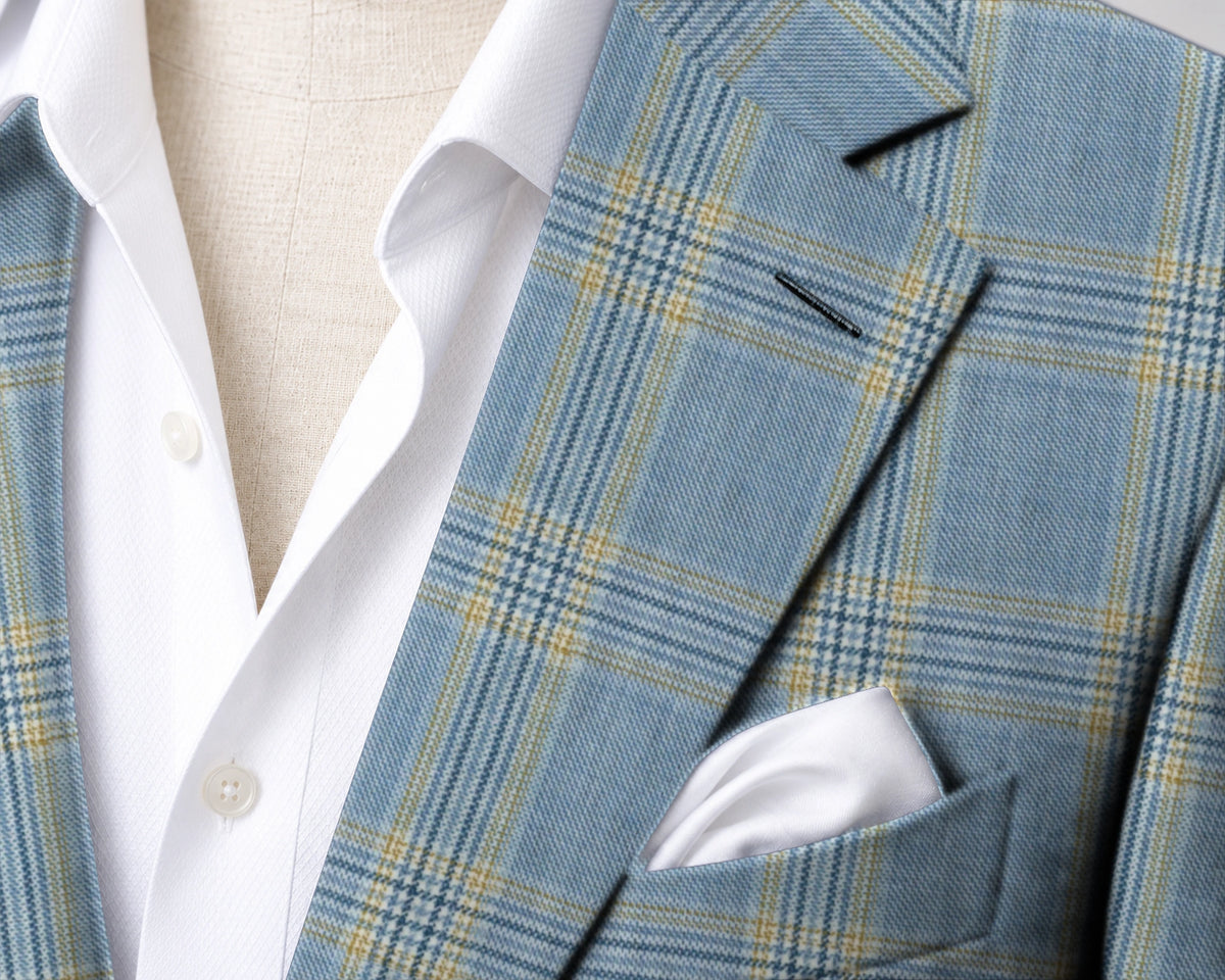 Light Blue & Yellow Check Sport Jacket — fabric detail