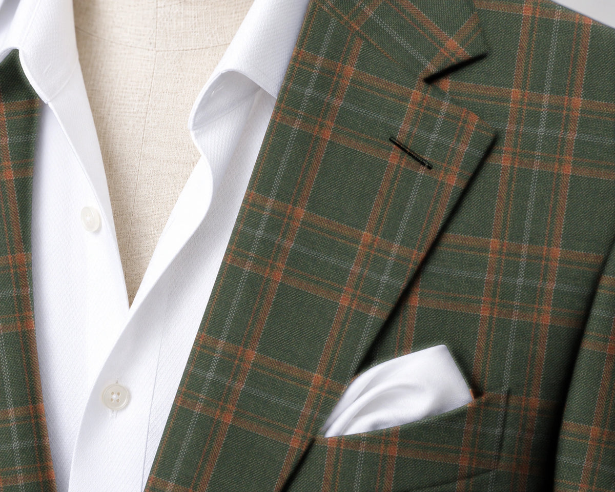 Light Green & Orange Check Sport Jacket — fabric detail