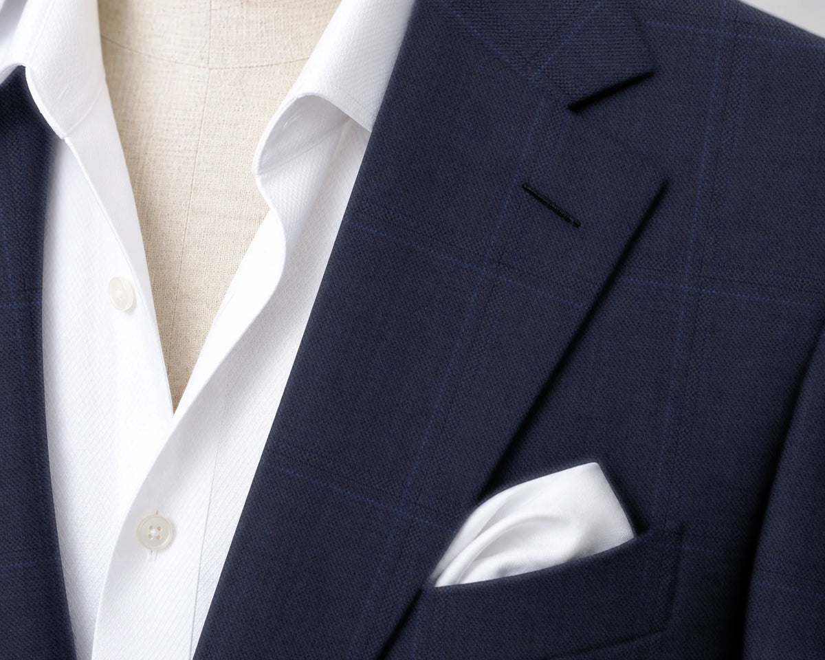 Navy Windowpane Suit — fabric detail