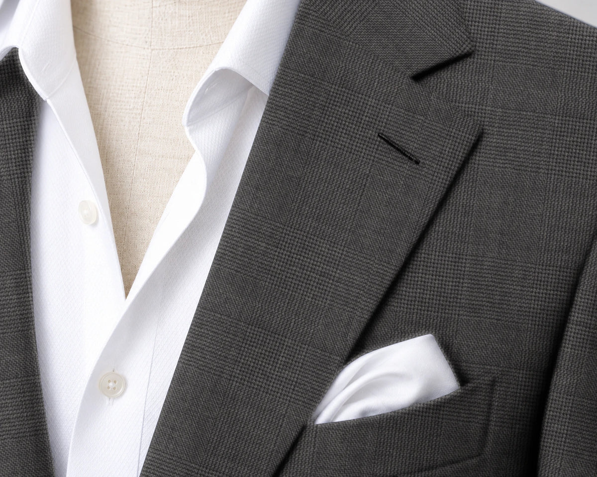 Grey Fine Check Suit — fabric detail