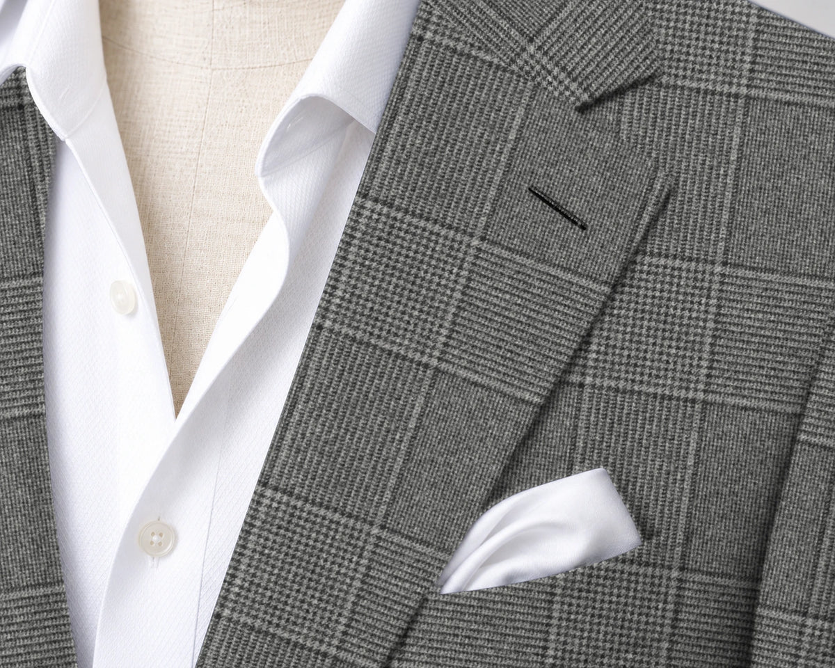 Grey Flannel Check Suit — fabric detail