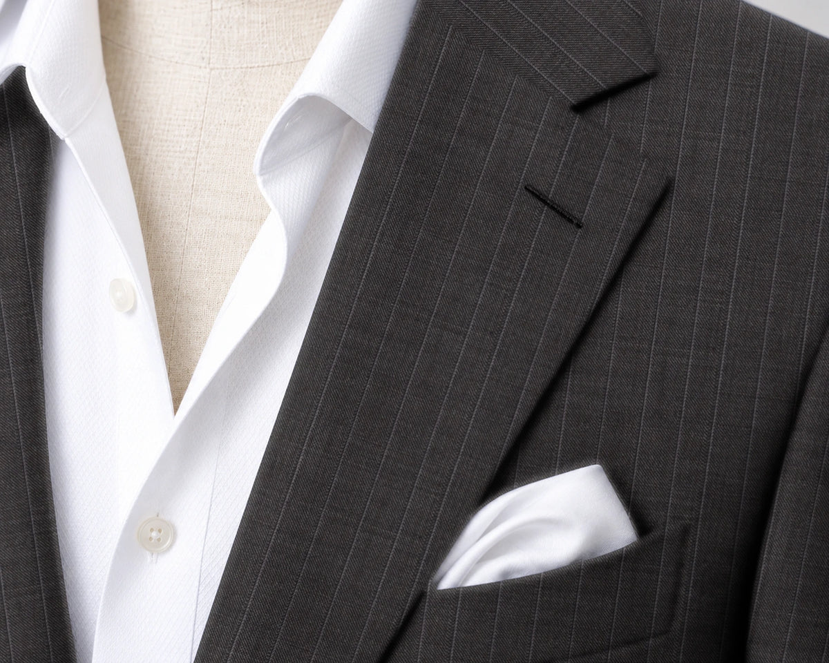 Trofeo Brown Fine Stripe Suit — fabric detail